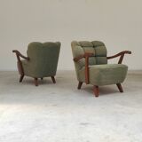 Pair of green Halabala armchairs by Druzba Bratislava B-609 year 59