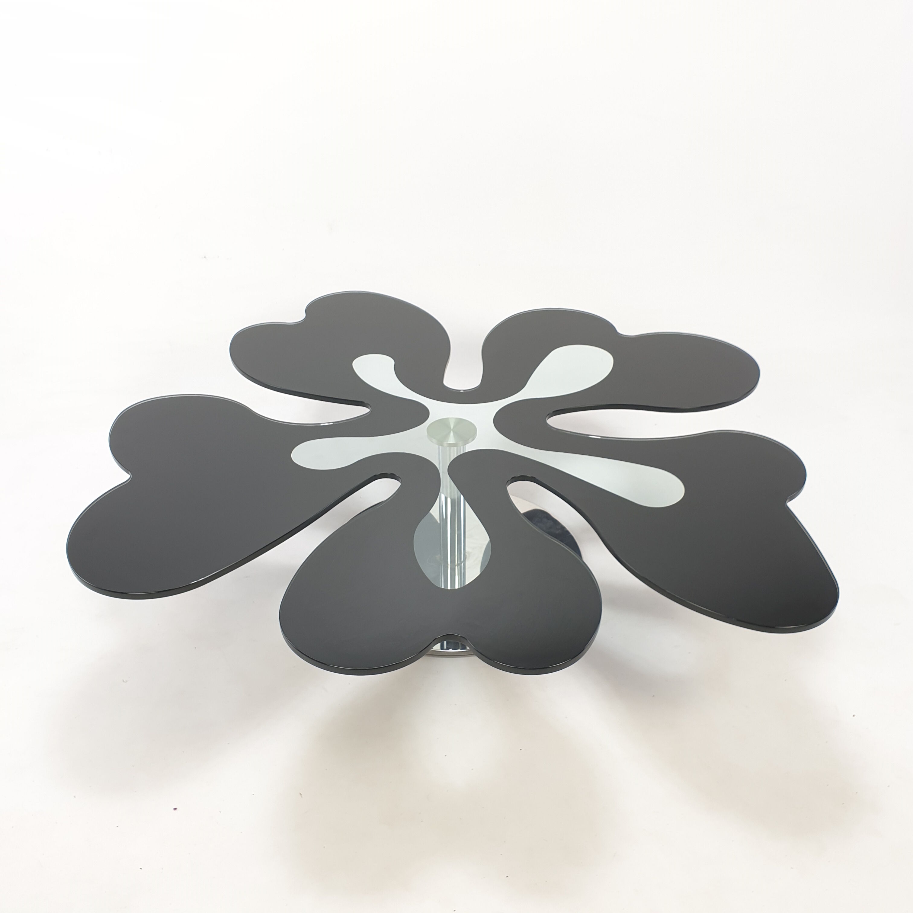 Mid century italian flower table chrome and glass, 1980s