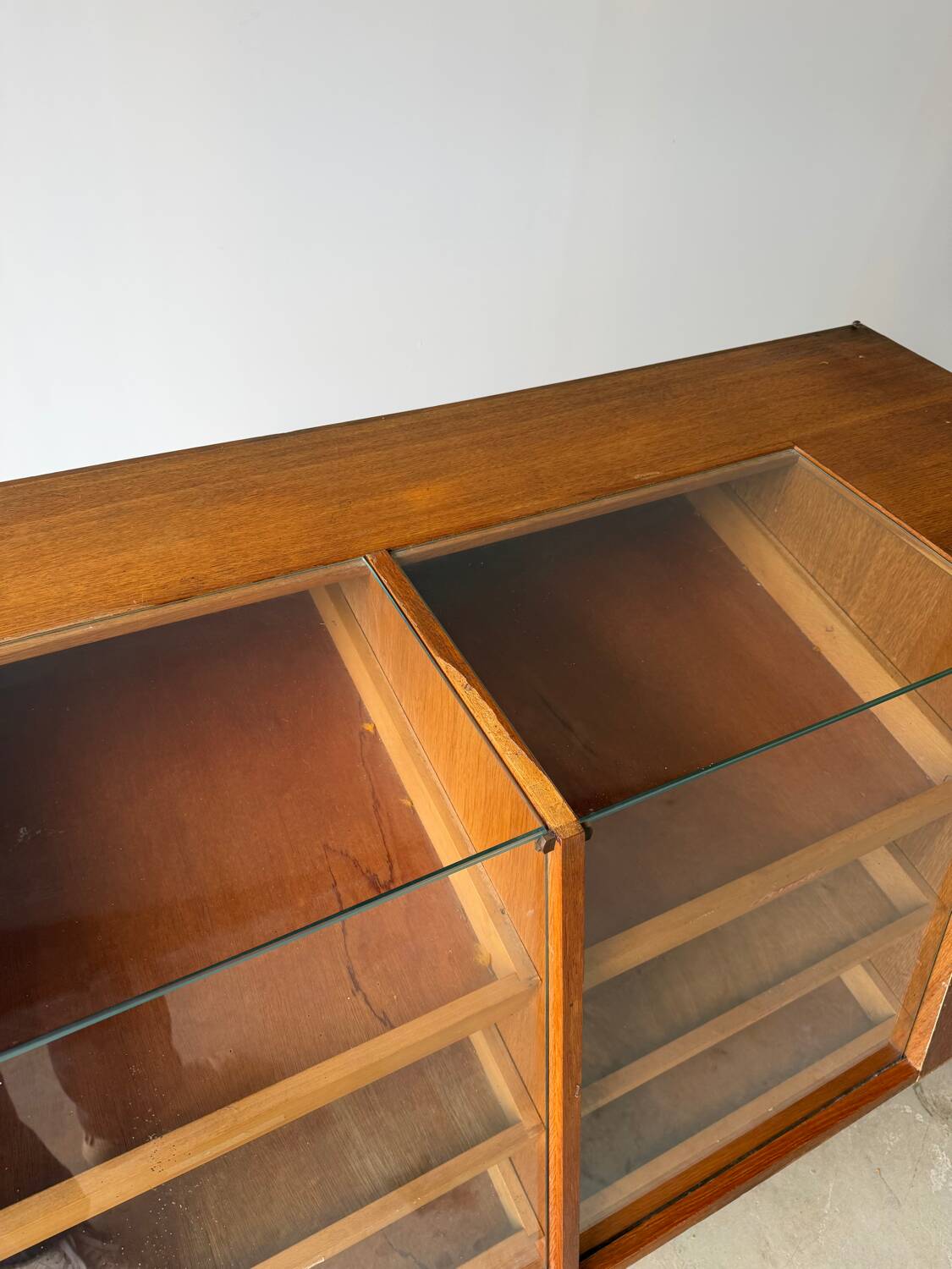 Antique teak craft shop furniture / counter / haberdashery display cabinet.