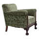 1950s, Danish armchair, green furniture velour, carved oak wood.