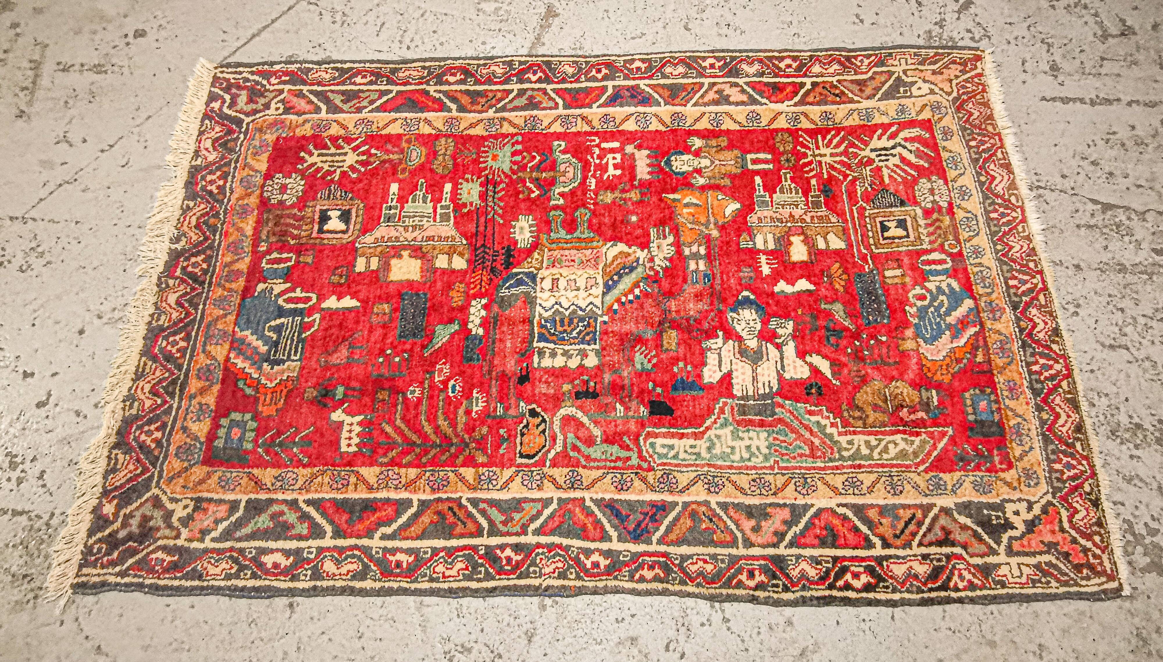 Hamadan vintage Oriental carpet 198 x 130 cm