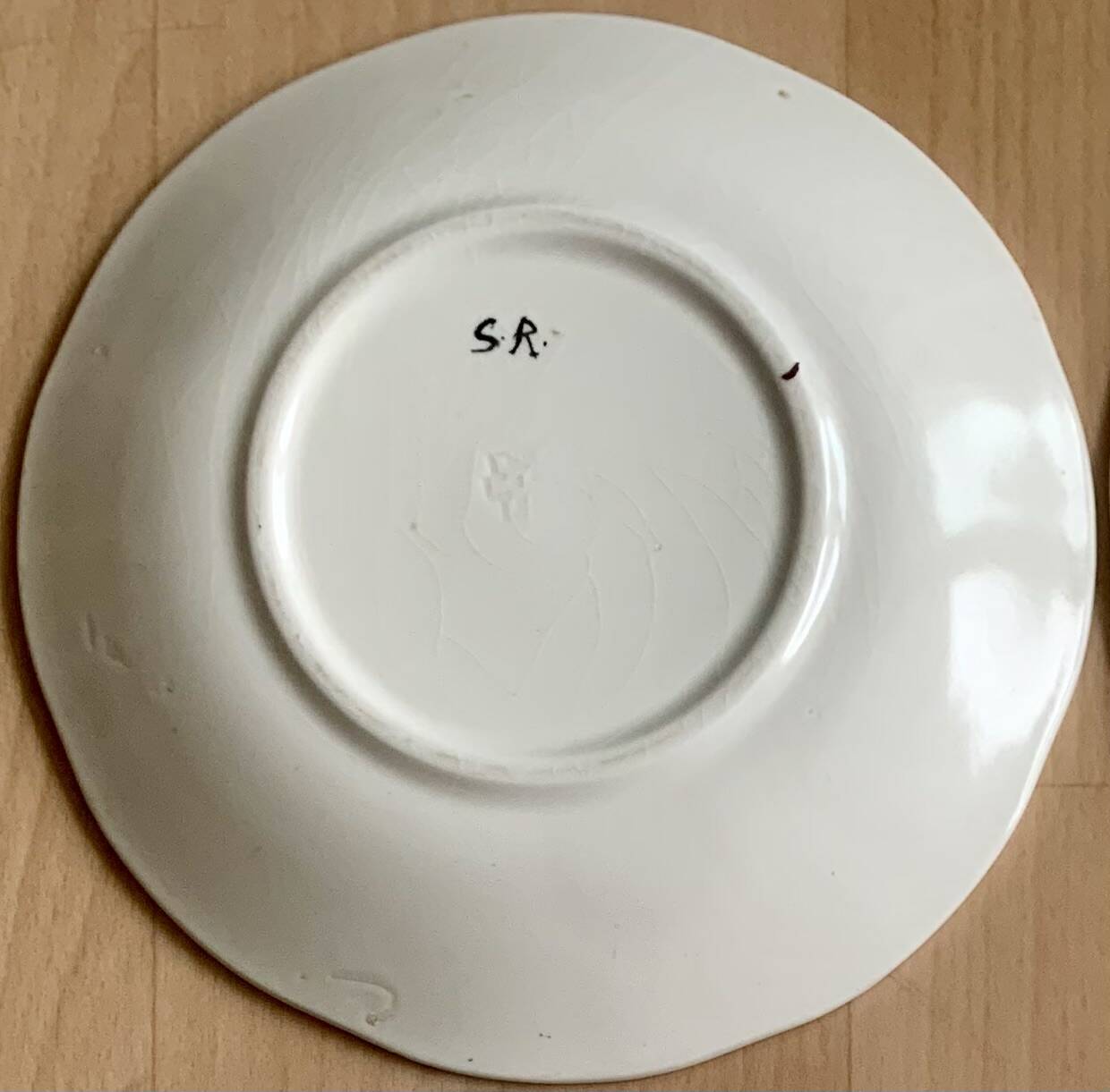 Gien Vintage Plate with Floral Pattern and Blue Border