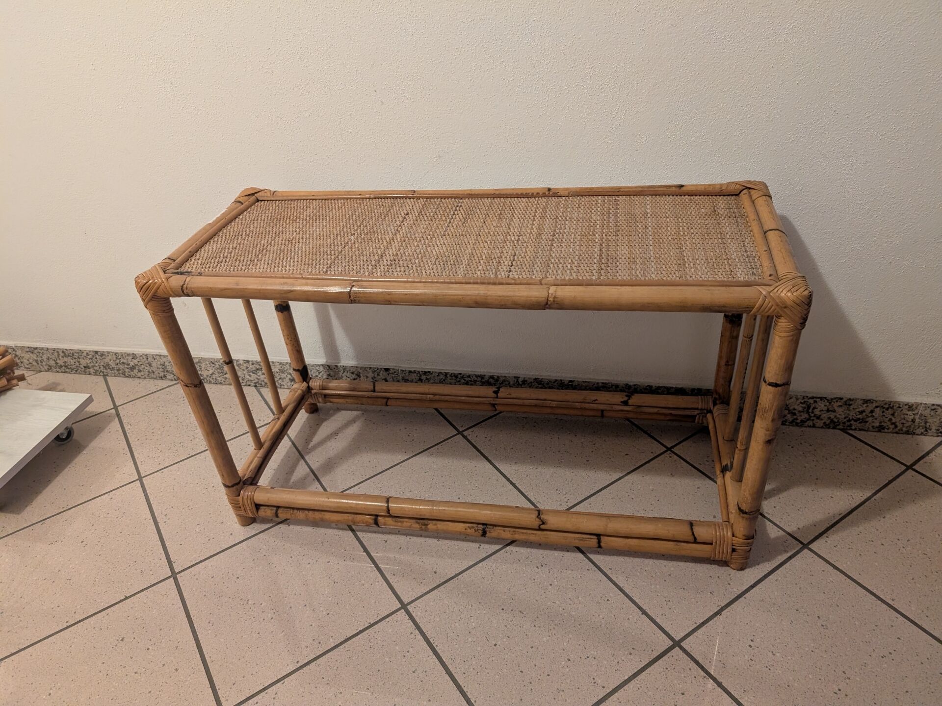 Vintage low bench / sideboard in bamboo and wicker – Boho-Chic style / M