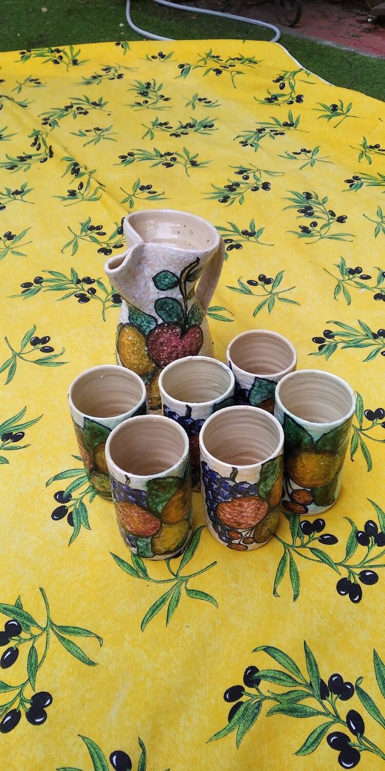Sanguino Toledo Sangria Pitcher and Six Cylinder Glasses