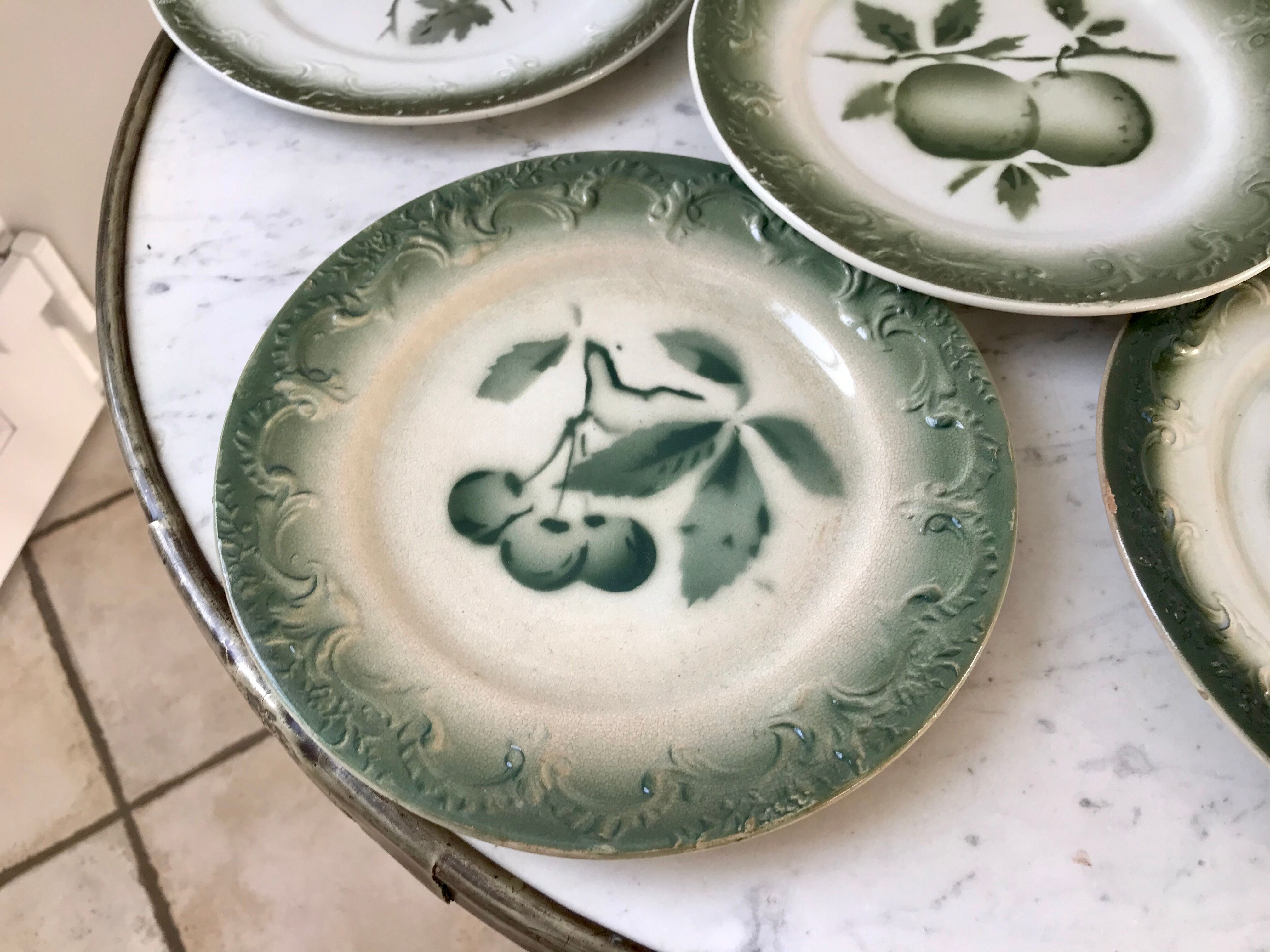 lot of 6 dessert plates in slip Pexonne early twentieth century