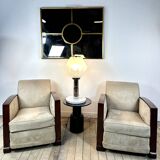 Pair of Art Deco armchairs in rosewood and suede.