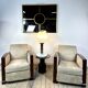 Pair of Art Deco armchairs in rosewood and suede.