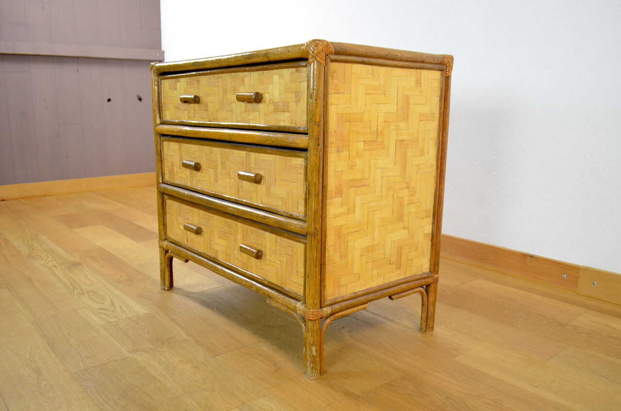 Bamboo & rattan chest of drawers vintage 1970