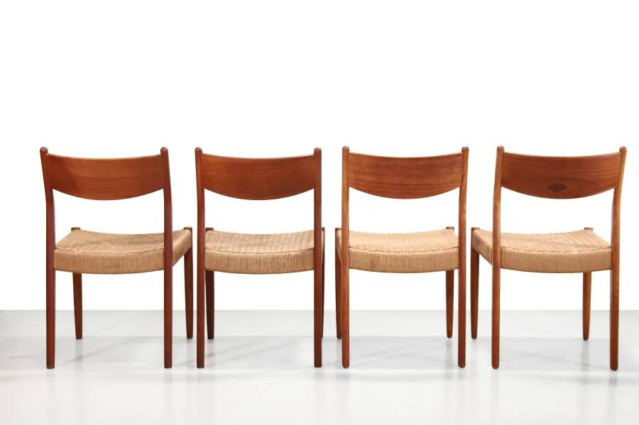 Set of four teak and papercord Marten Franckena chairs for Fristho
