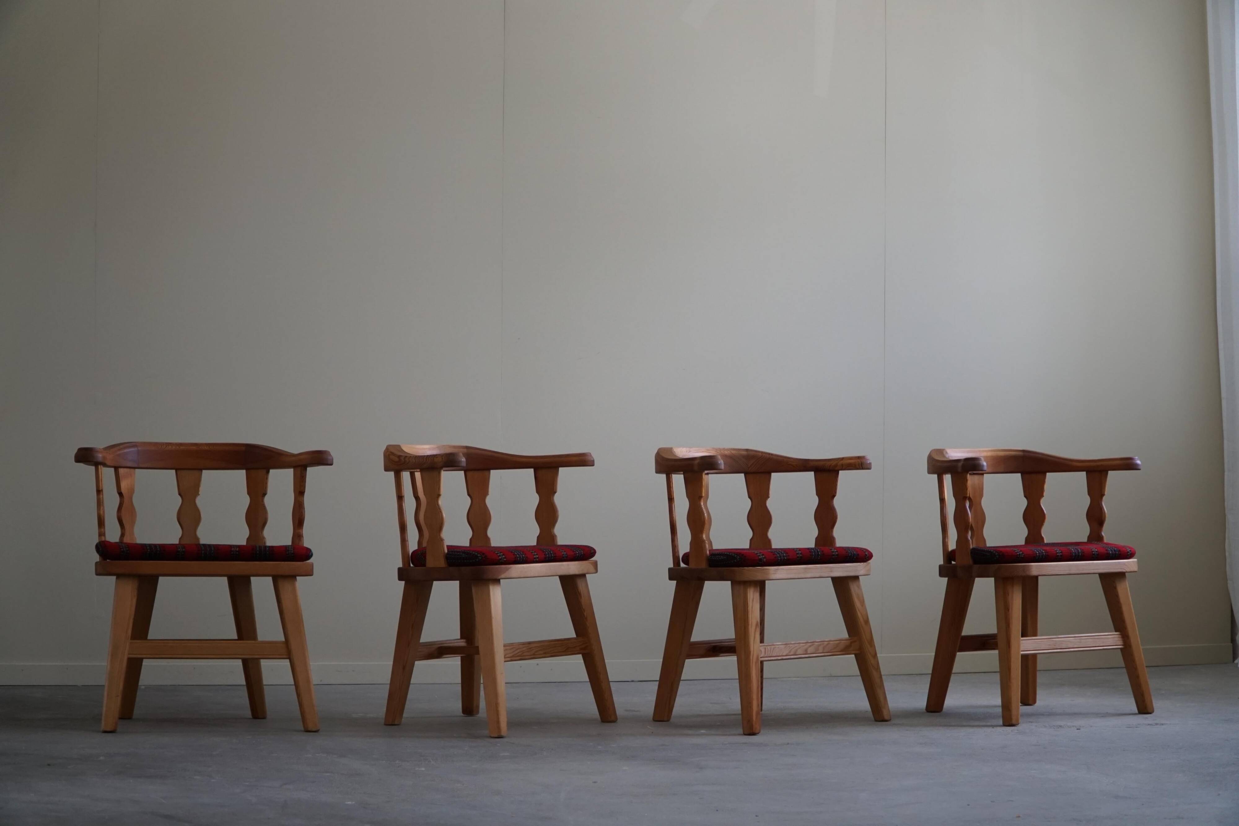 Set of 4 modern Norwegian armchairs by Krogenæs, solid pine, 1950s.