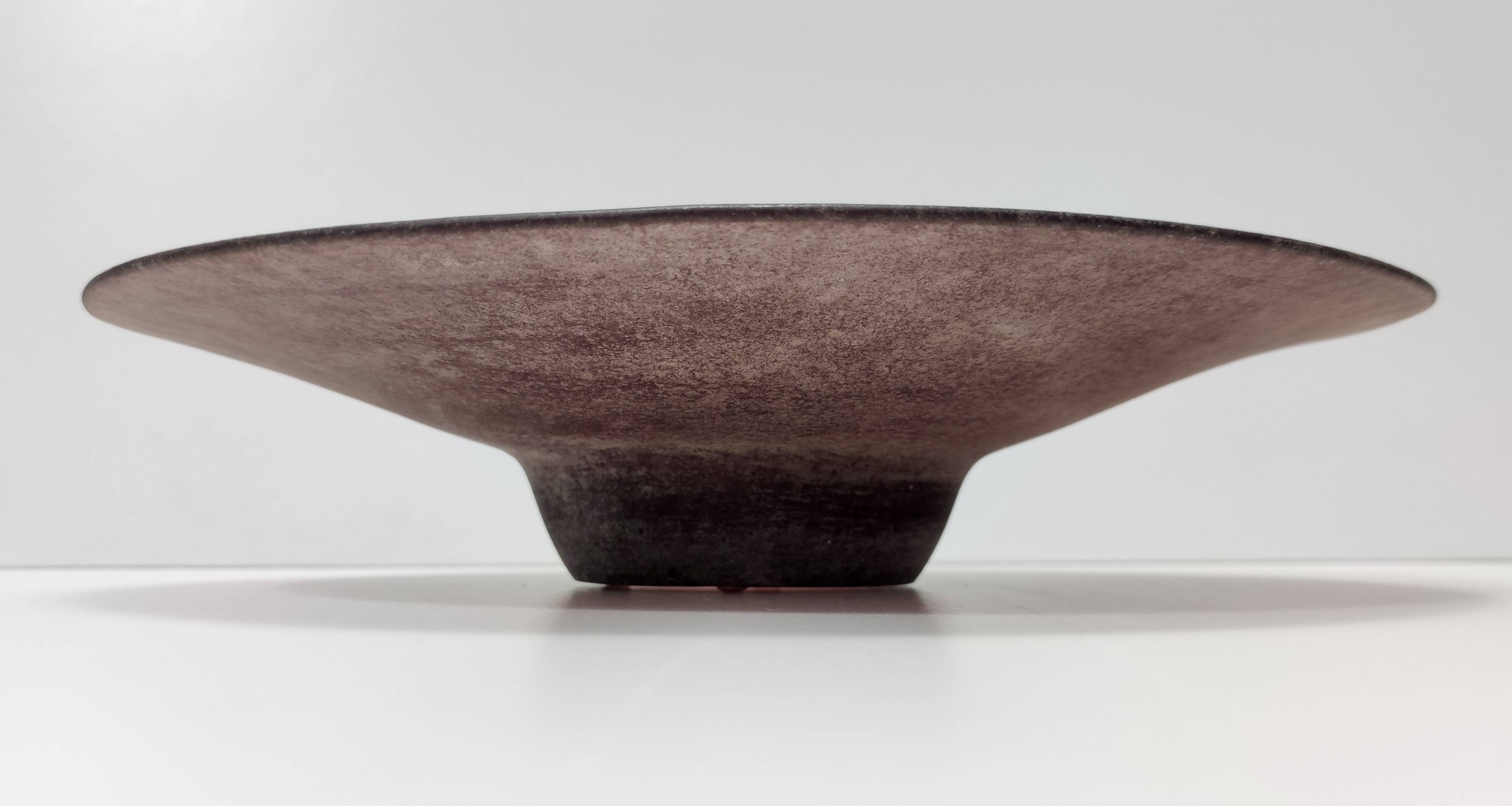 Postmodern Brown Scavo Glass Trinket Bowl or Centerpiece, Italy