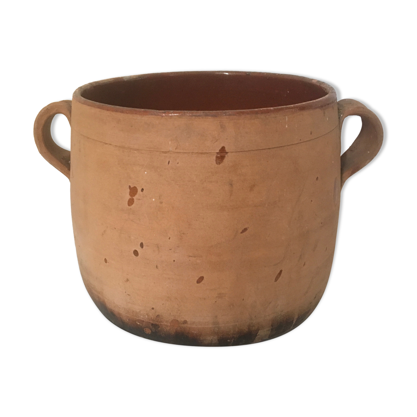 Terracotta marmite and enamelled interior