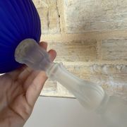 Large vintage Art Deco footed bowl – cobalt blue & frosted glass