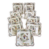 9 old square plates for cake, dessert, and aperitif from Longwy Moustier.