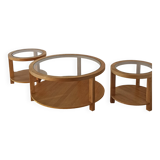 Round Tables with Glass Tops, Set of 3.