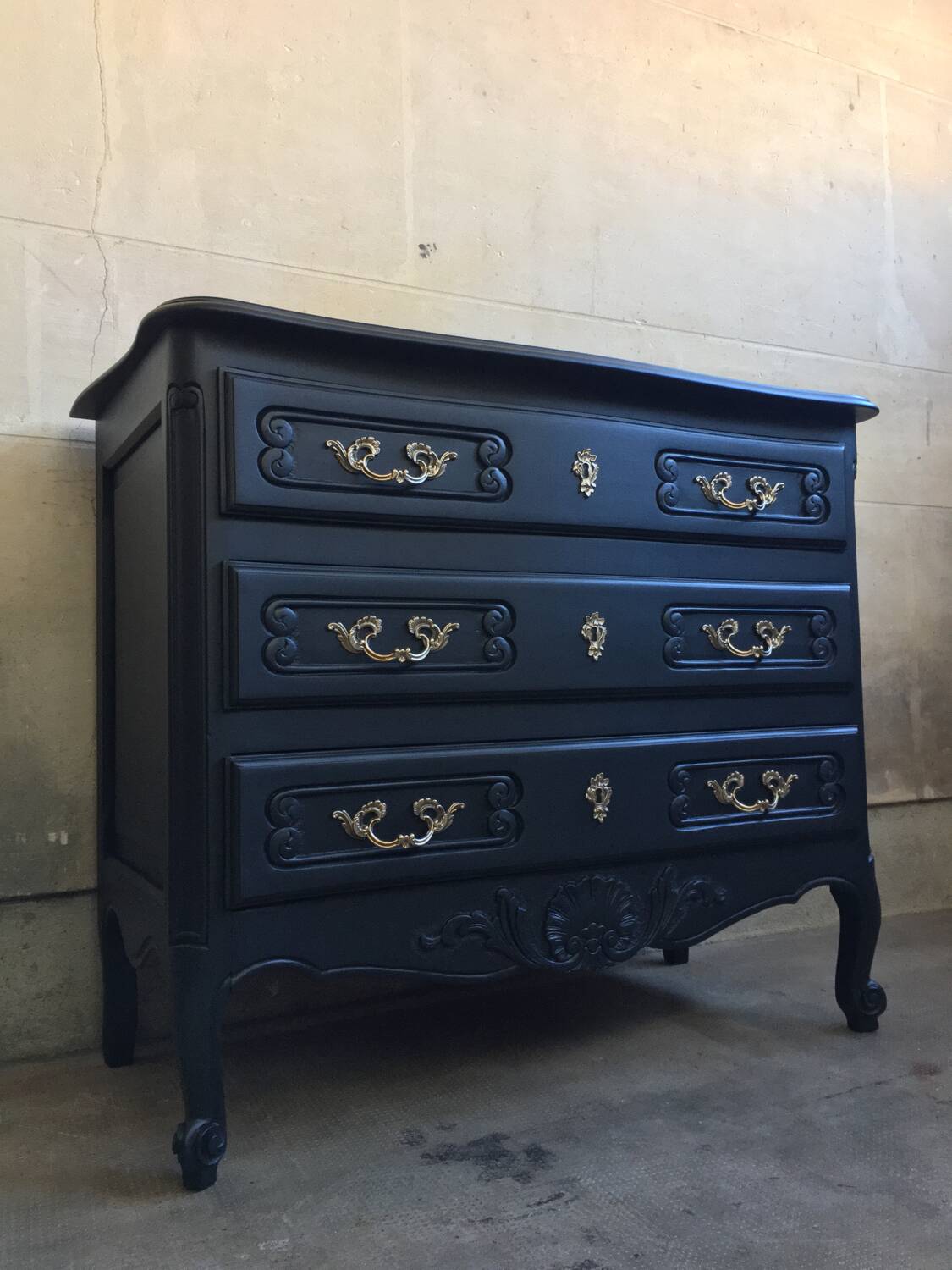 Revamped vintage black chest of drawers