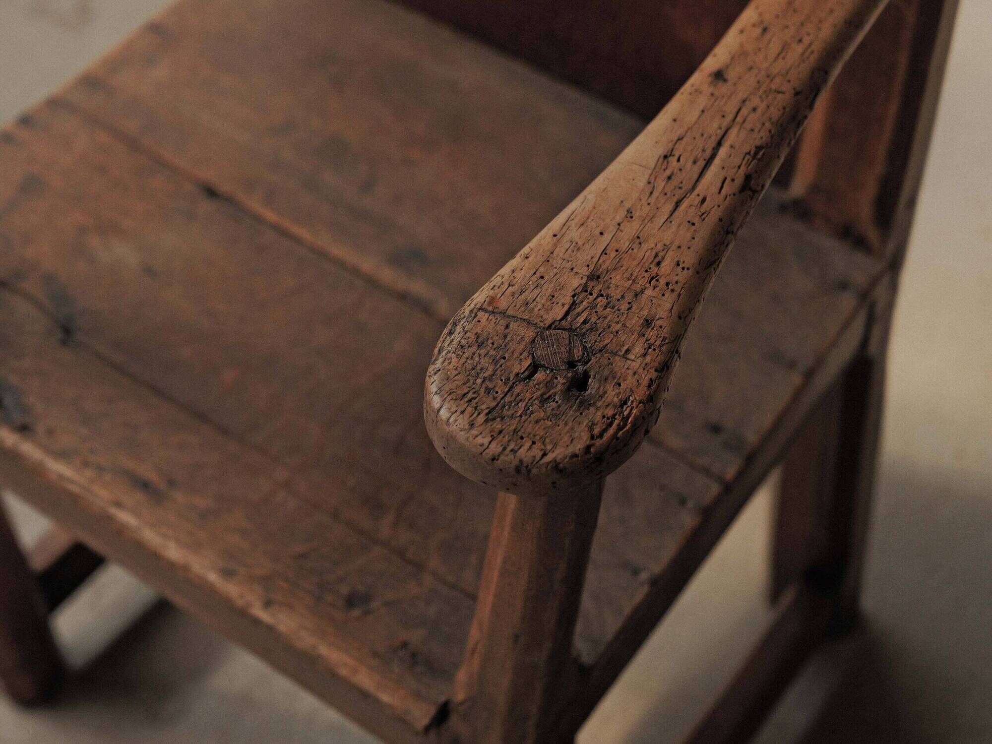 Peasant armchair in solid oak, France, 19th century