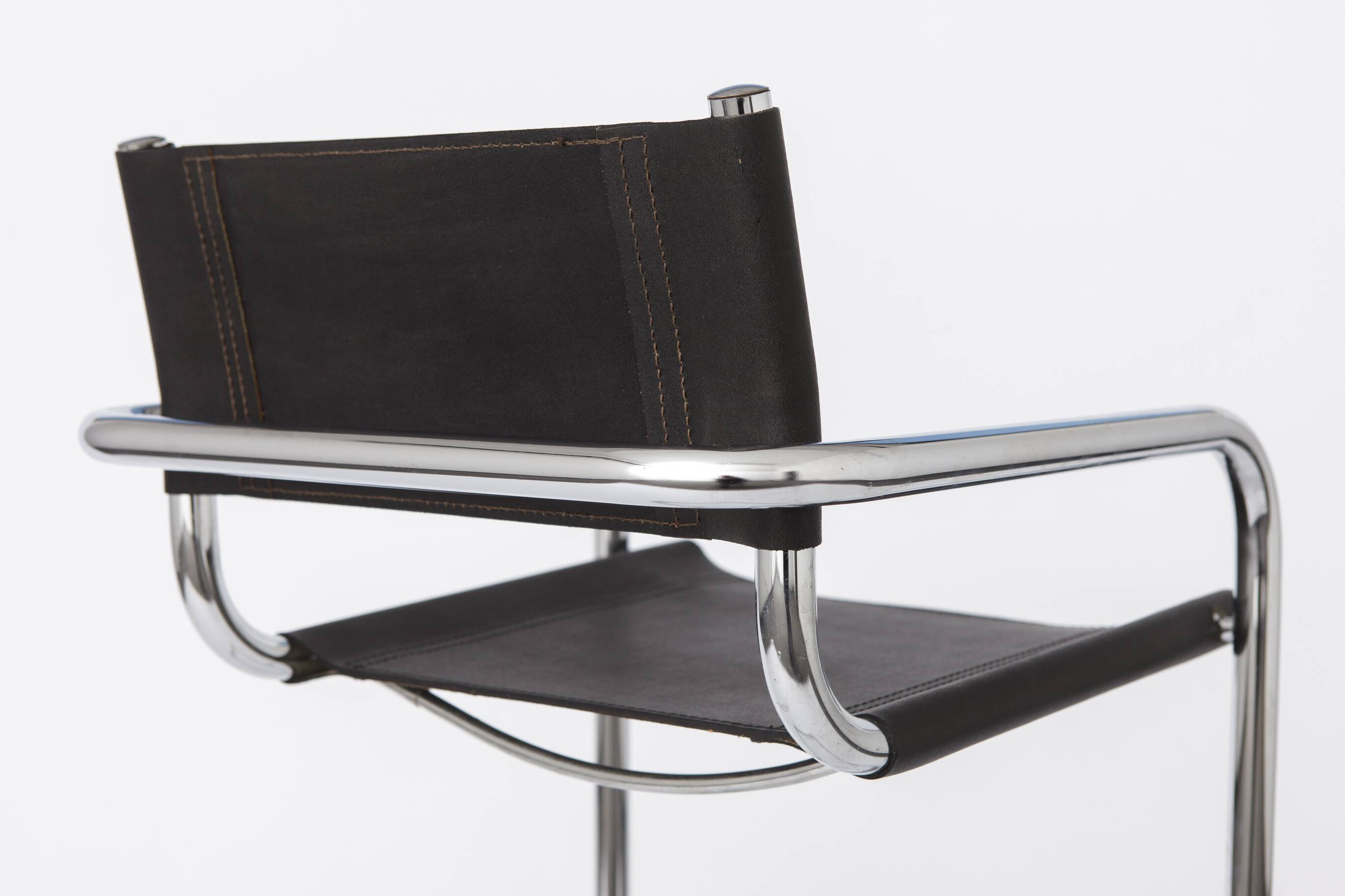 Vintage Cantilever Bar Stool, Chrome Frame, Black Faux Leather, 1990s