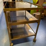 70's brass and glass roller service - 3 levels - expandable middle shelf