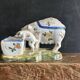 Antique earthenware pig box, salt cellar or mustard pot, floral decoration.