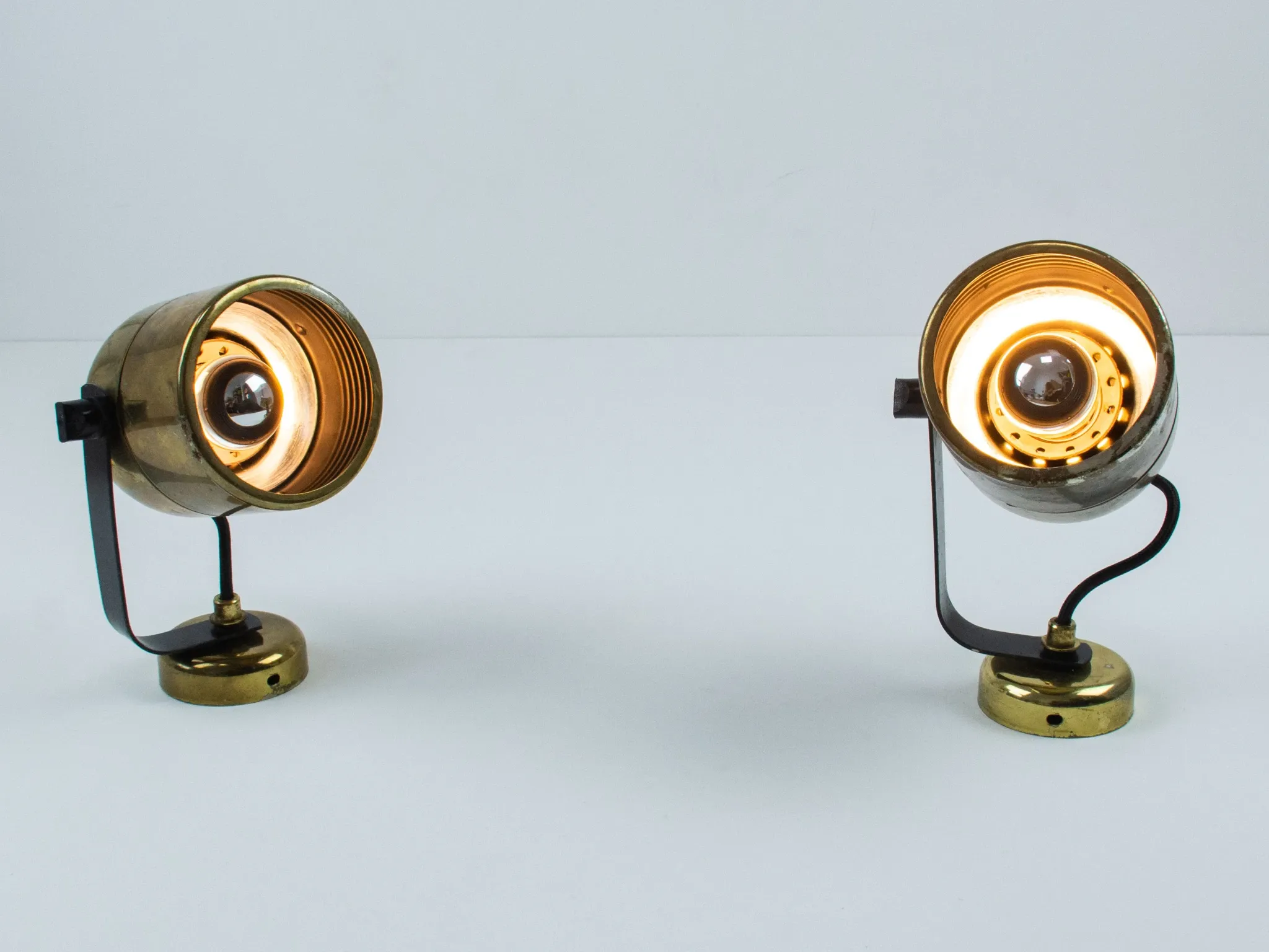 Pair of Vintage Gold-Toned Tube-Style Wall Spotlights With Patina