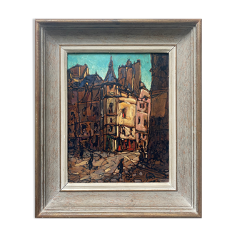 Painting Rue de l'école de Médecine Pierre Catton (1903) with frame