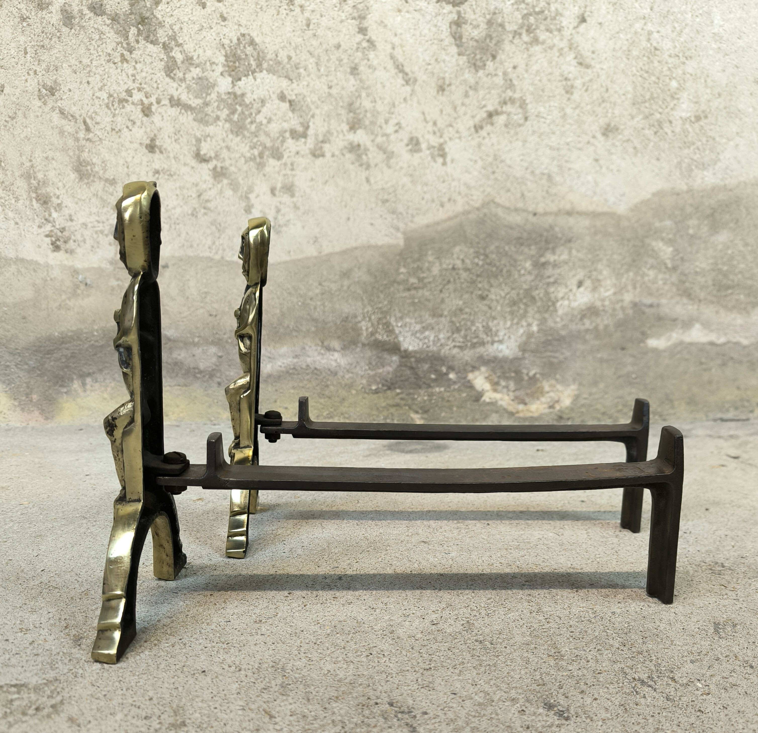 Pair of bronze "Shamans" andirons by Anton Prinner
