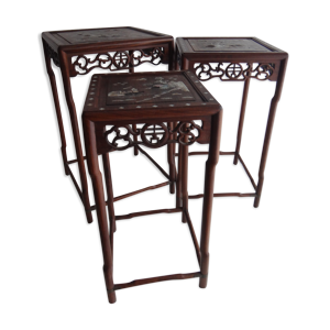 3 tables gigognes marqueterie vietnam incrustation de nacre