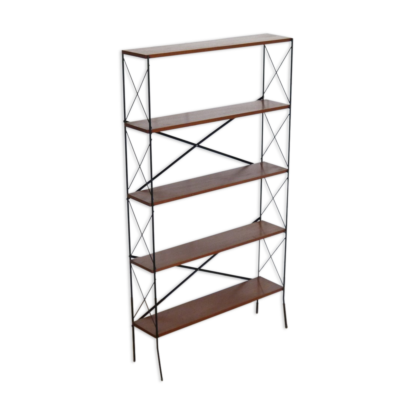 Vintage self-supporting teak and metal shelf 1960