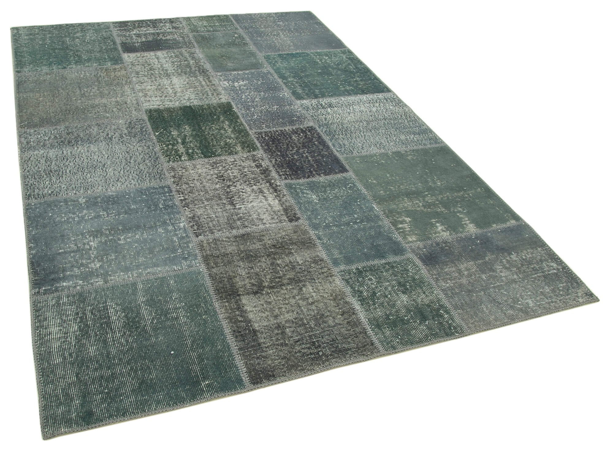 Hand-knotted oriental overdyed 171 cm x 243 cm grey patchwork carpet