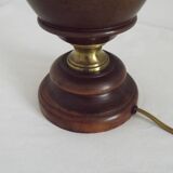Vintage French Country Style Lamp Turned Wood Base & Hide Skin Shade