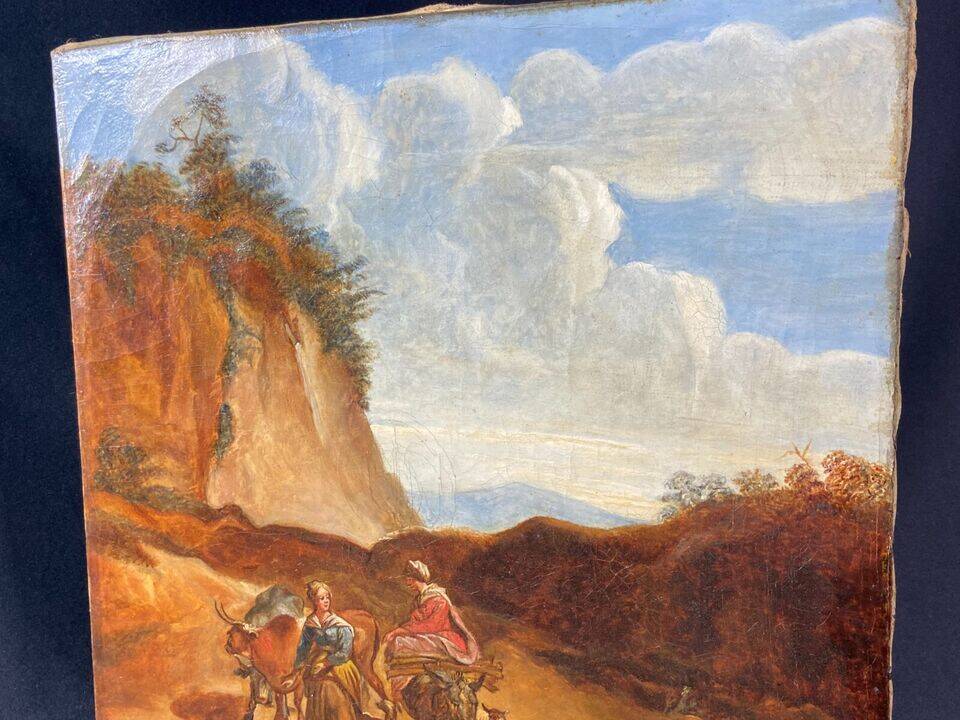 Oil painting on canvas from the 18th century featuring young peasant women.