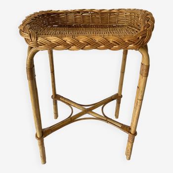 Bedside table or end table in rattan and woven wicker
