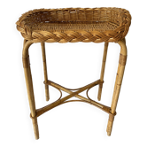 Table de chevet ou bout de canapé en rotin et osier tressé