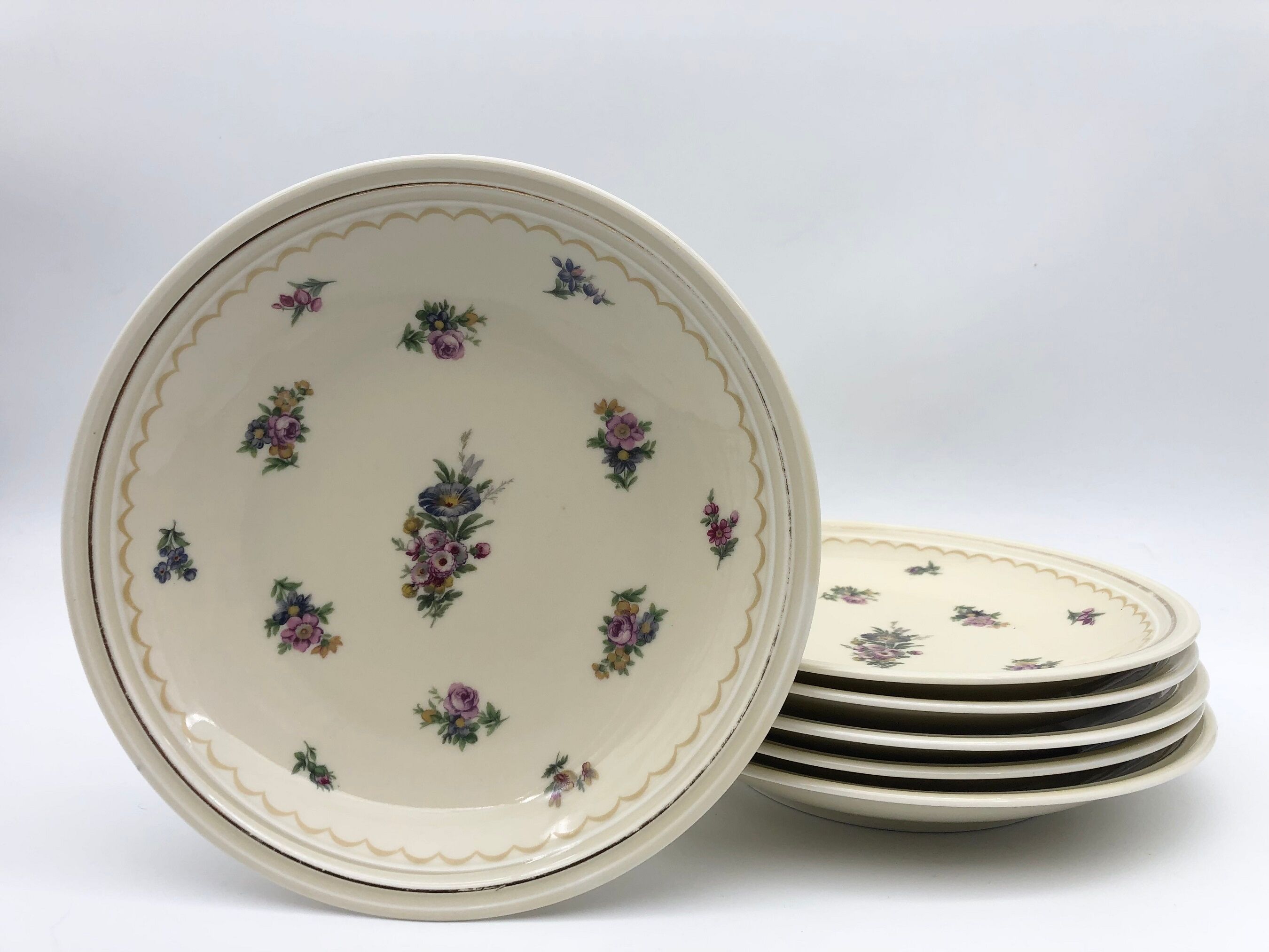 6 assiettes creuses, style écuelle « A.Lanternier & Cie » Limoges