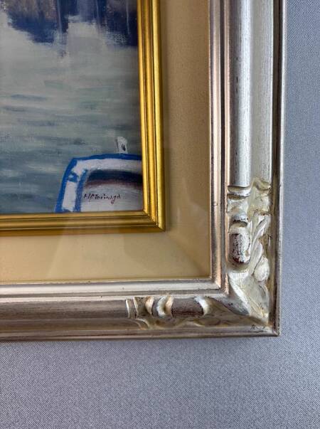 Small port town Oil on canvas