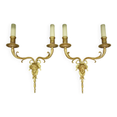 Grande paire d'appliques aux visages masculins style Louis XV - bronze doré