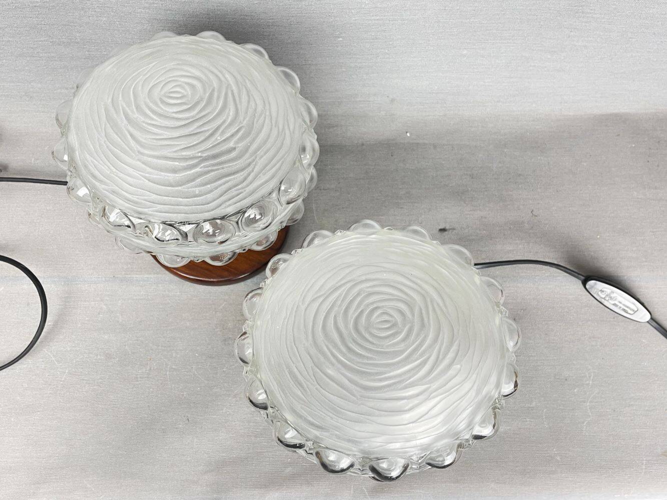 Pair Portuguese mid century wooden  table lamps