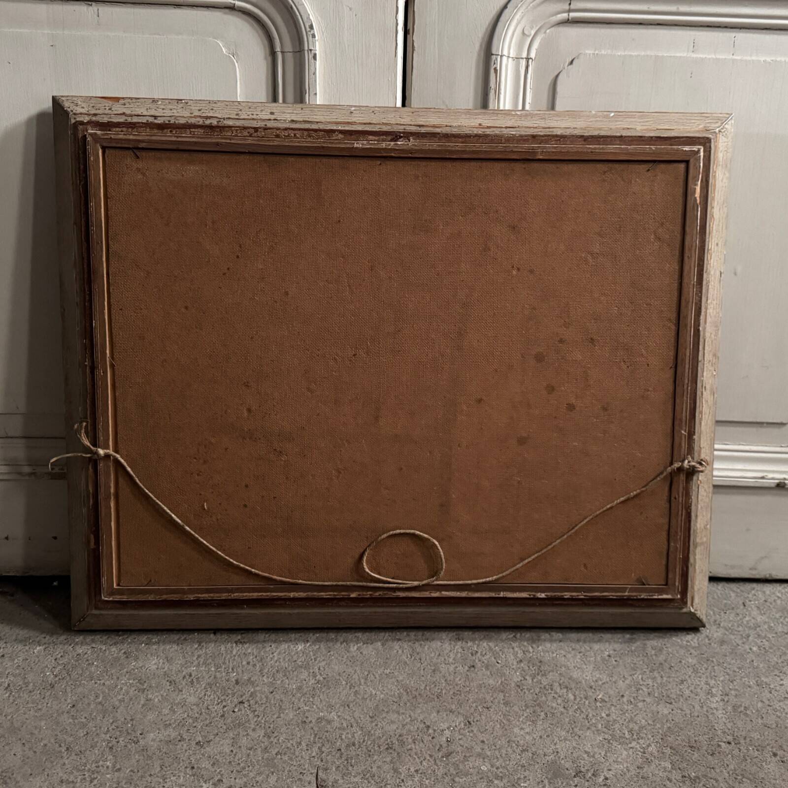 Oil on hardboard beachfront with fishermen on foot 1958 by RP