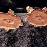 Pair of bronze candle holders decorated with herons