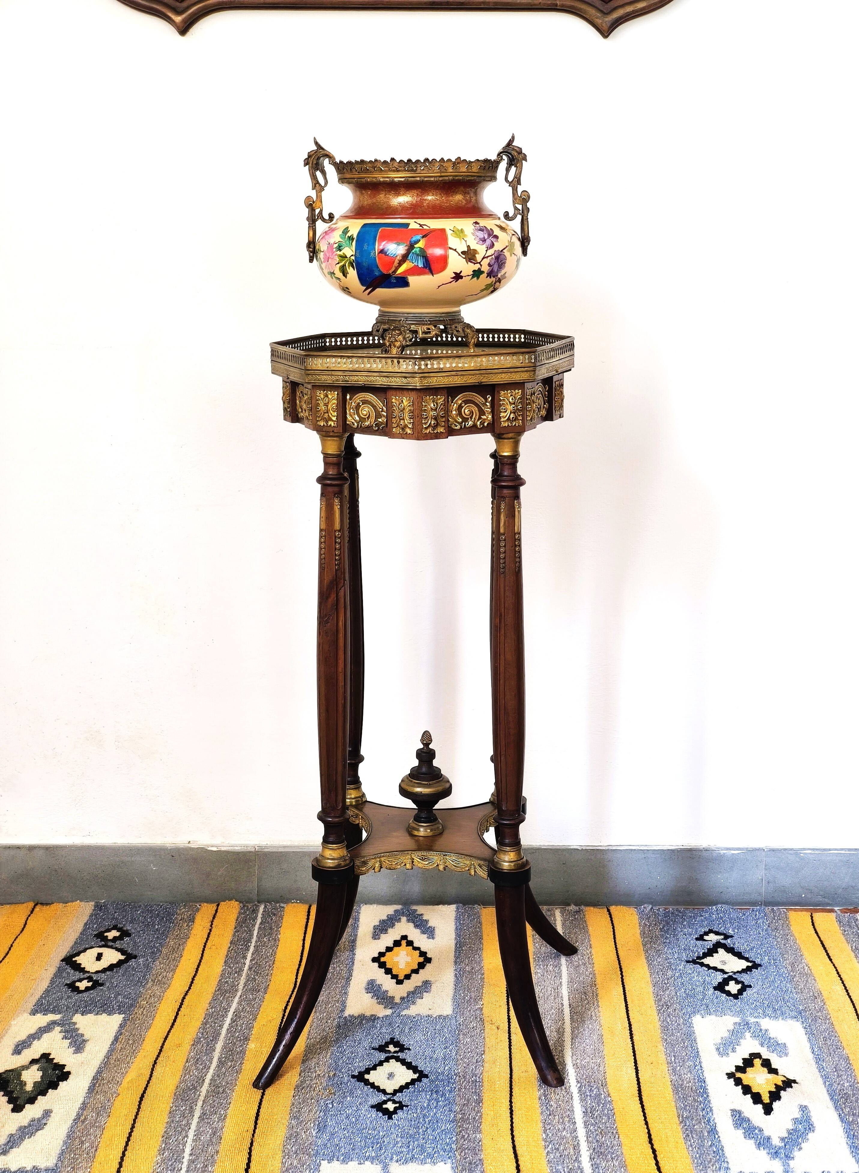Napoleon III style side table in solid walnut, onyx top and details.
