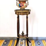 Napoleon III style side table in solid walnut, onyx top and details.