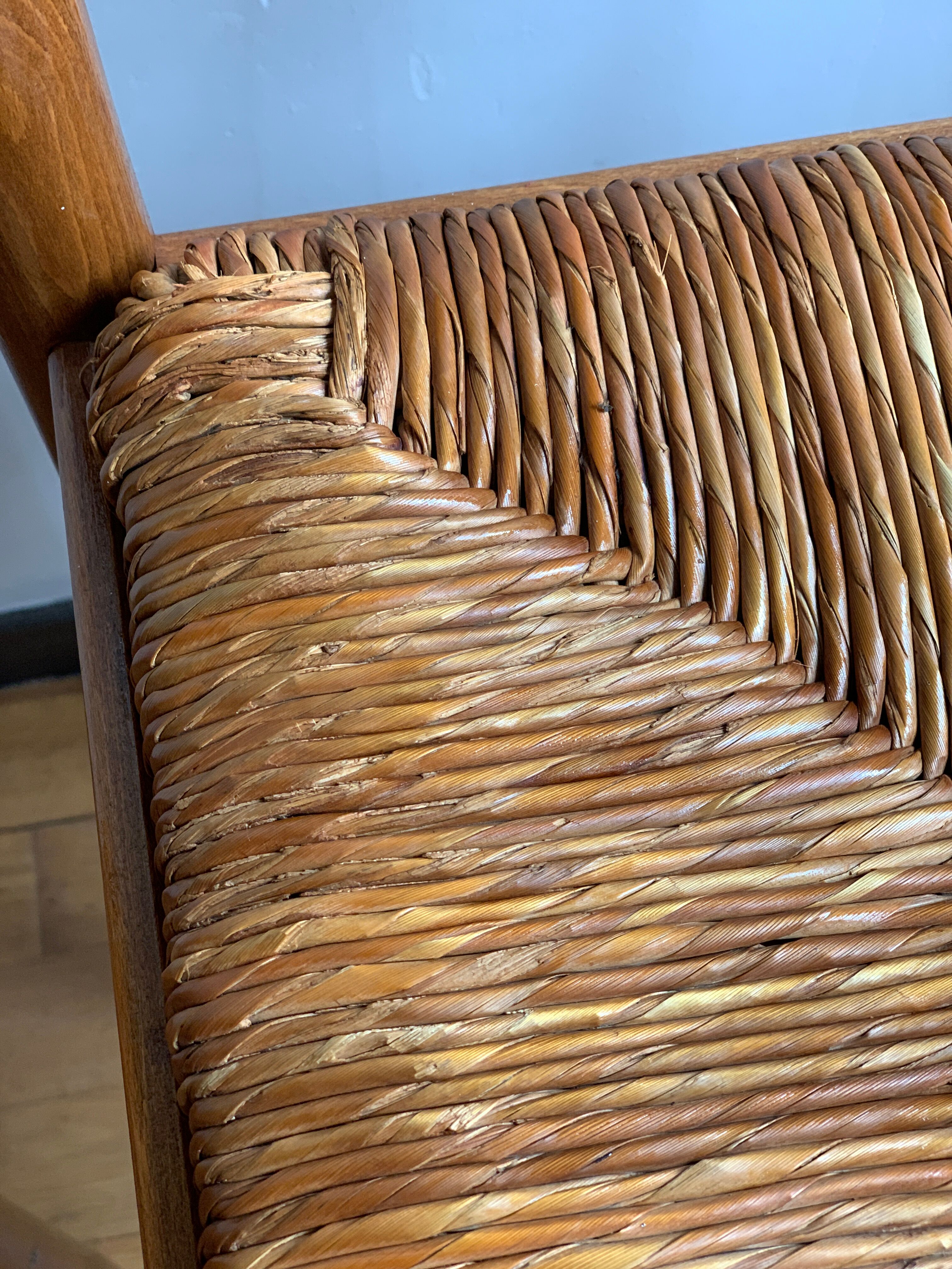Tabouret chaise de bar bois et paille