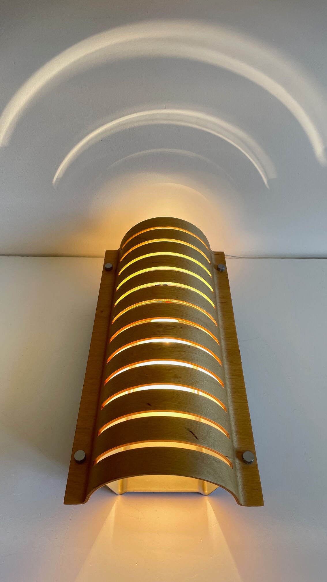 Vintage ikea bent wood and steel wall light