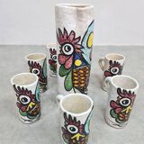 Spanish vintage Toledo ceramic pitcher & mugs Pablo Sanguino 1960s