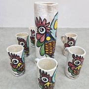 Spanish vintage Toledo ceramic pitcher & mugs Pablo Sanguino 1960s