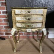 Bedside pair, 3 drawers, 1 drawer and a niche, painted golden wood, italian renaissance style