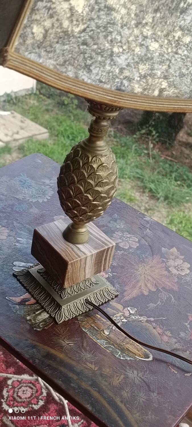 Bronze and marble pineapple lamp, vintage 1960s/70s.