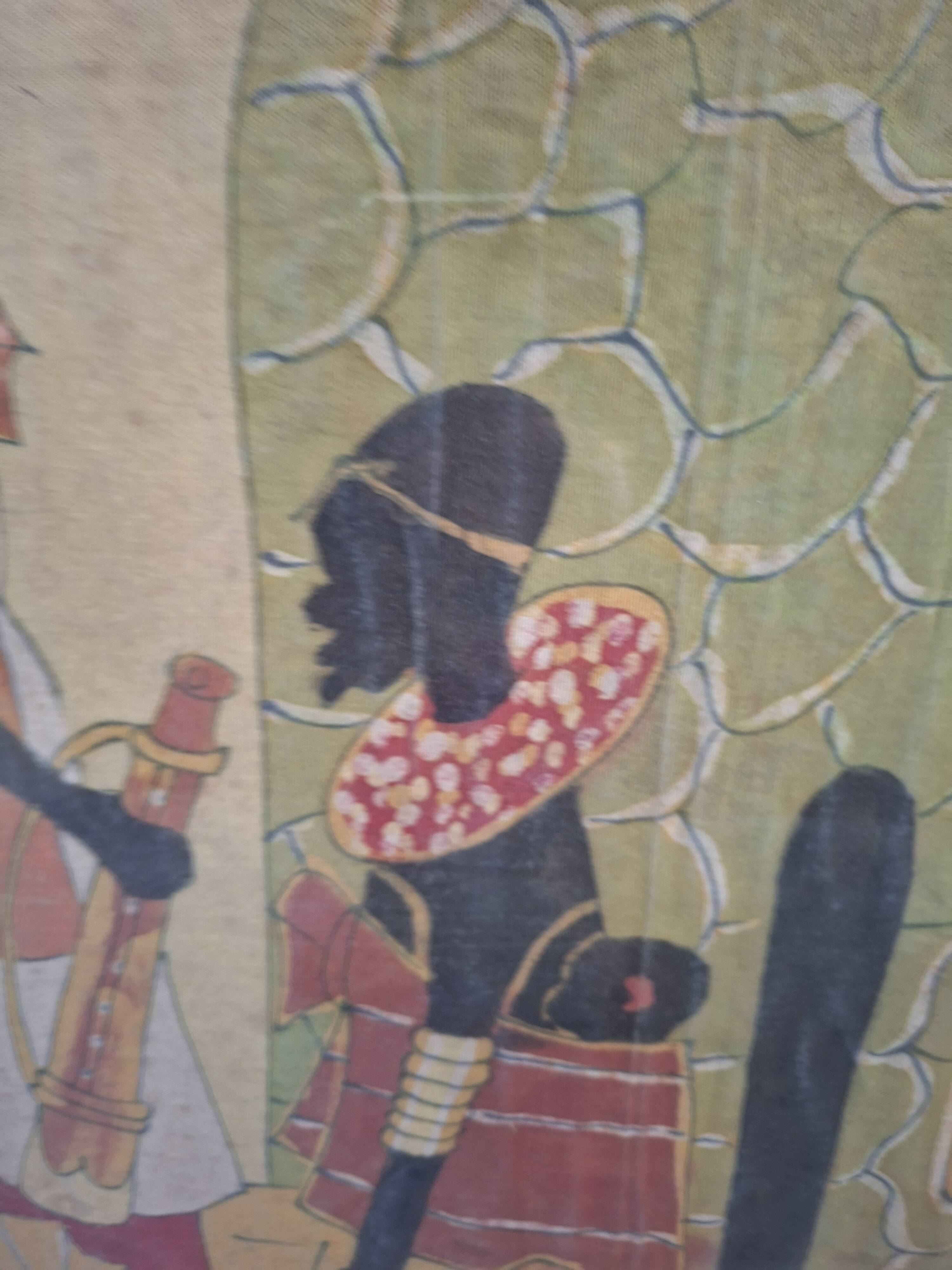 Tableau batik africain original signé "Hamidi", art sur tissu