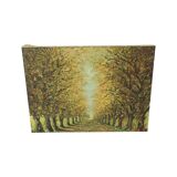 Large Vintage Painting on Canvas Perspective Trees Signed